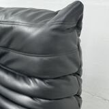 French Togo living room set in black leather by Michel Ducaroy for Ligne Roset, set of 3