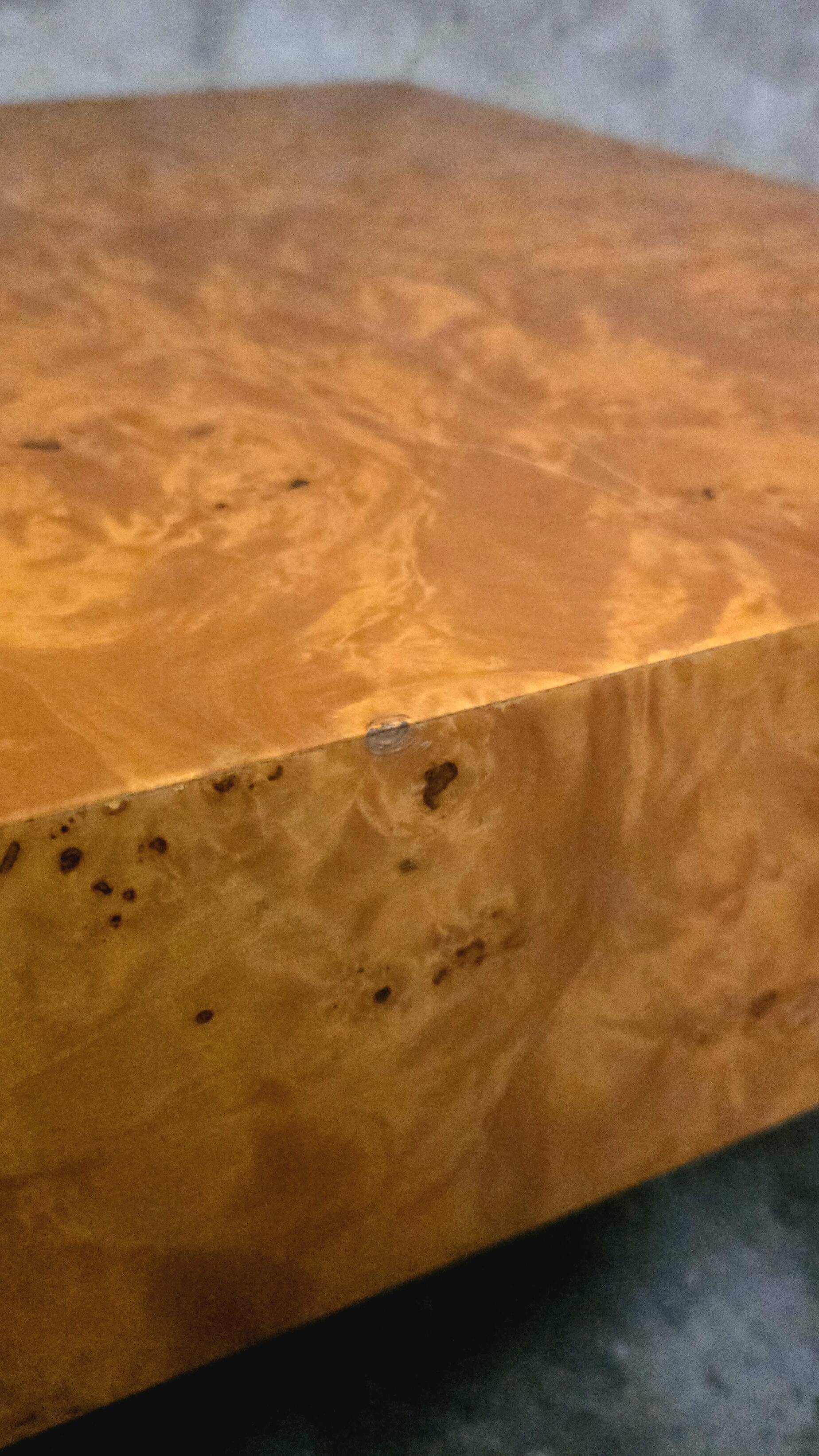Jean-Claude Mahey coffee table for Roche Bobois, elm burl veneer, has