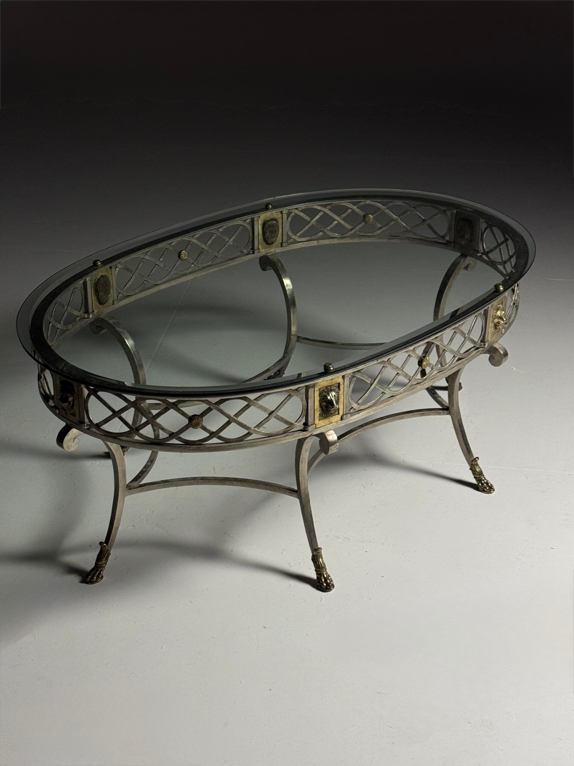 Empire style coffee table metal with glass top