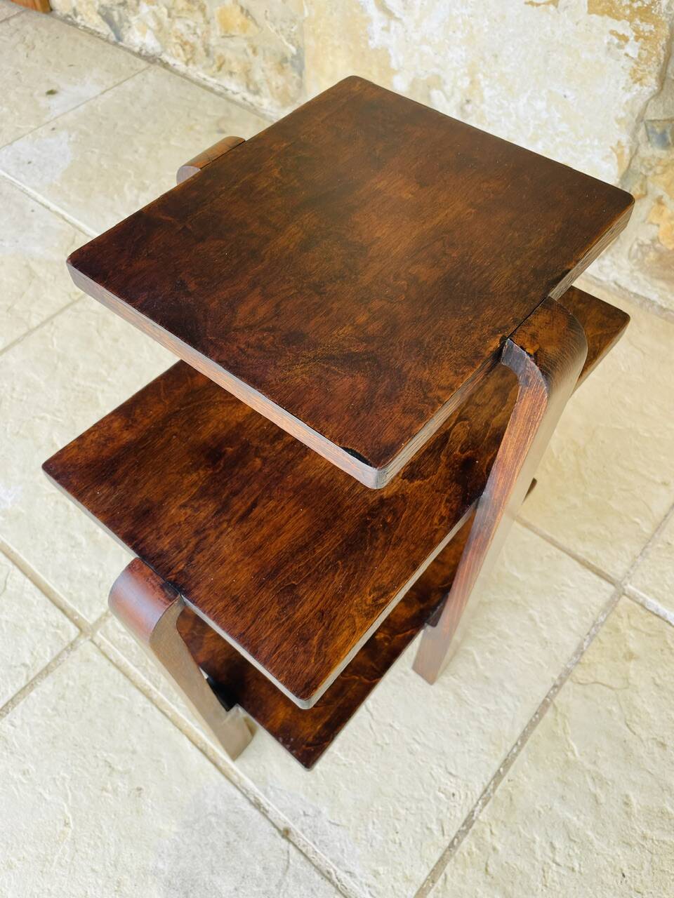 Art Deco Console in walnut with 3 levels, Circa 1938.