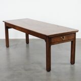 Antique French farmhouse dining table with two drawers and a pull-out board