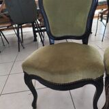 Set of 2 vintage Louis XV style chairs – Green velvet & black wood