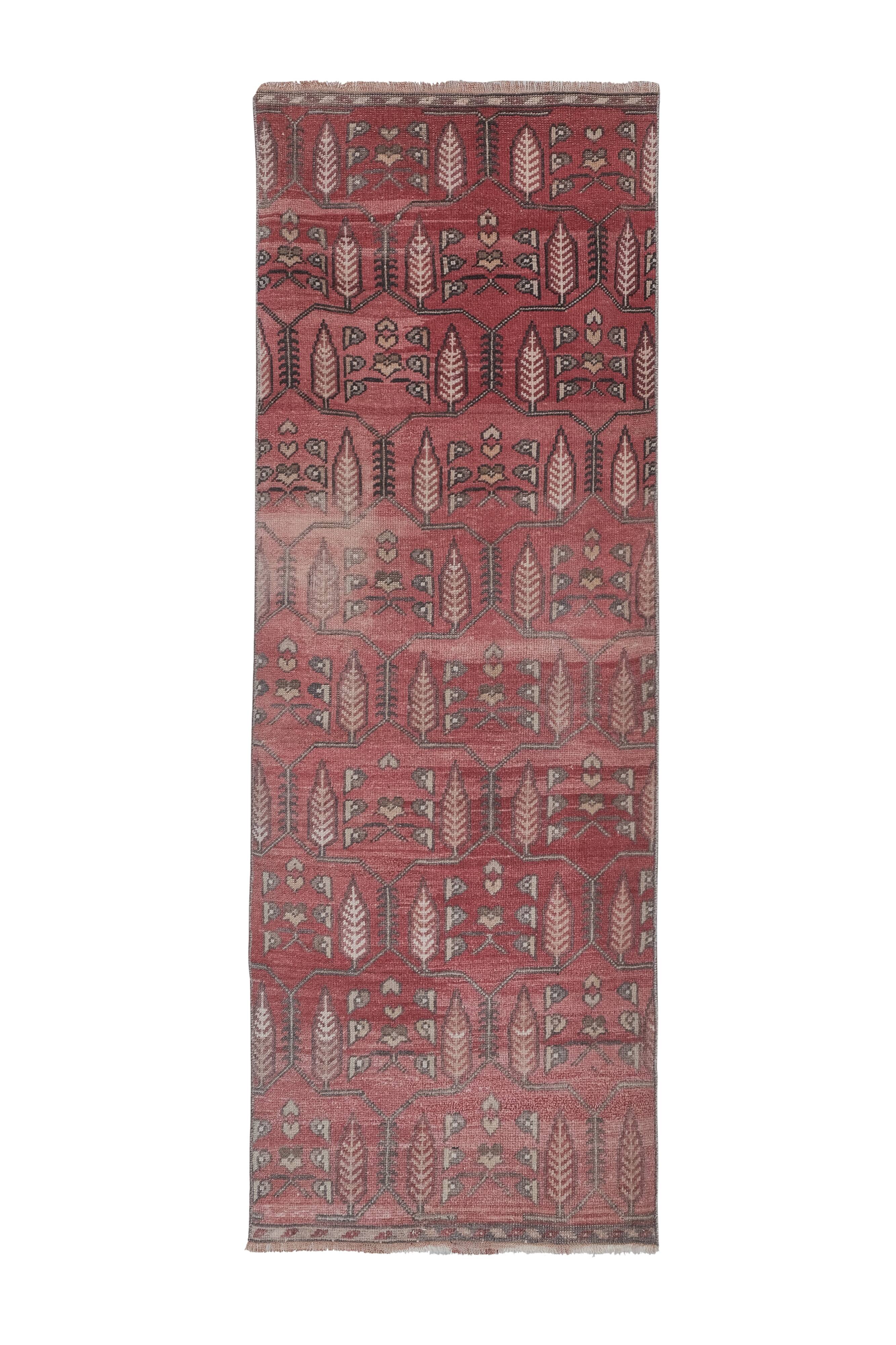 1970s Distressed Tree of Life Pattern Turkish Karapinar Rug 2'6'' x 6'7''