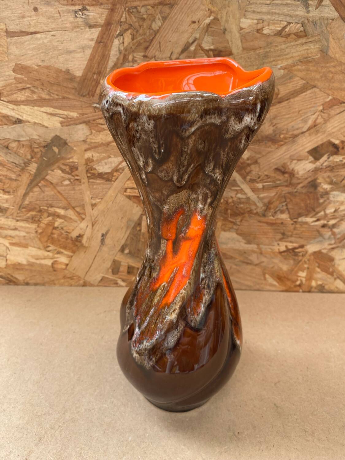 Antique vase vallauris ceramic art brown orange vintage
