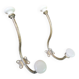 Set of 2 double brass/porcelain coat hooks
