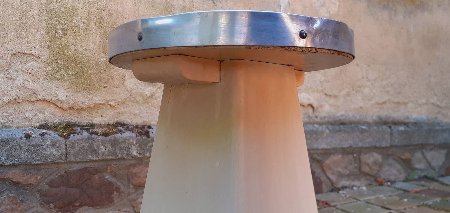 Tabouret,  porte plante vintage année 50 pied compas en chêne