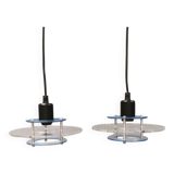 Lampes suspendues danoises de style spatial en plexiglas transparent bleu/clair.