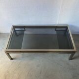 Guy Lefèvre Coffee Table for Maison Jansen, Brushed Steel and Brass