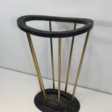 Umbrella stand in blackened wood and brass. Attributed to Jacques Adnet