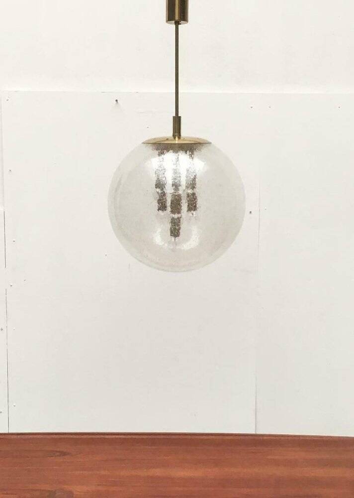 Large glass and brass planet ball pendant lamp from the mid-century German space age, 1960s.