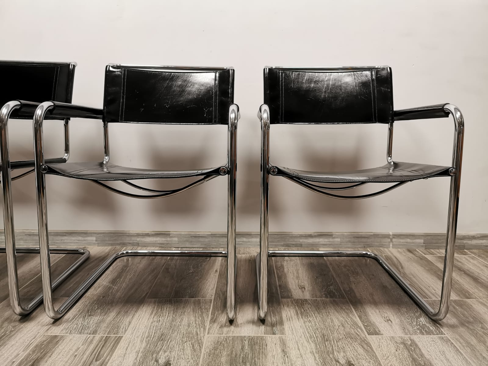 Mid-century chromed leather chairs