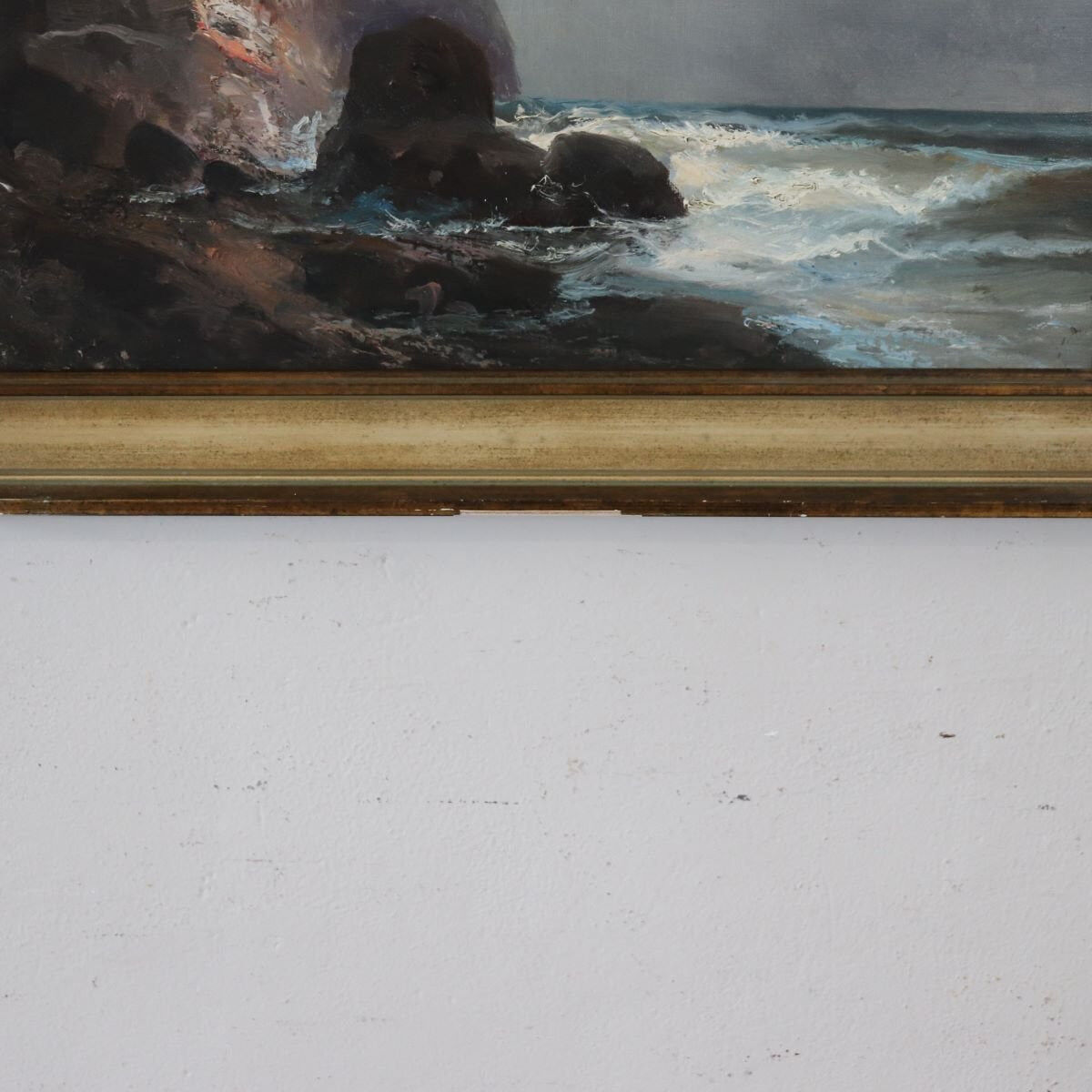 Seascape With Cliffs, Oil On Canvas, Italy, 20th Century