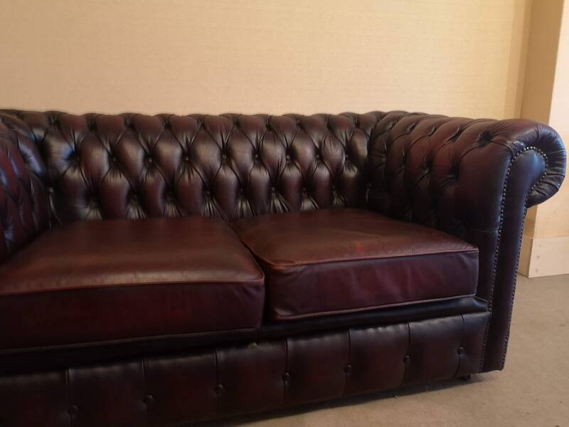 Burgundy leather chesterfield sofa two seater