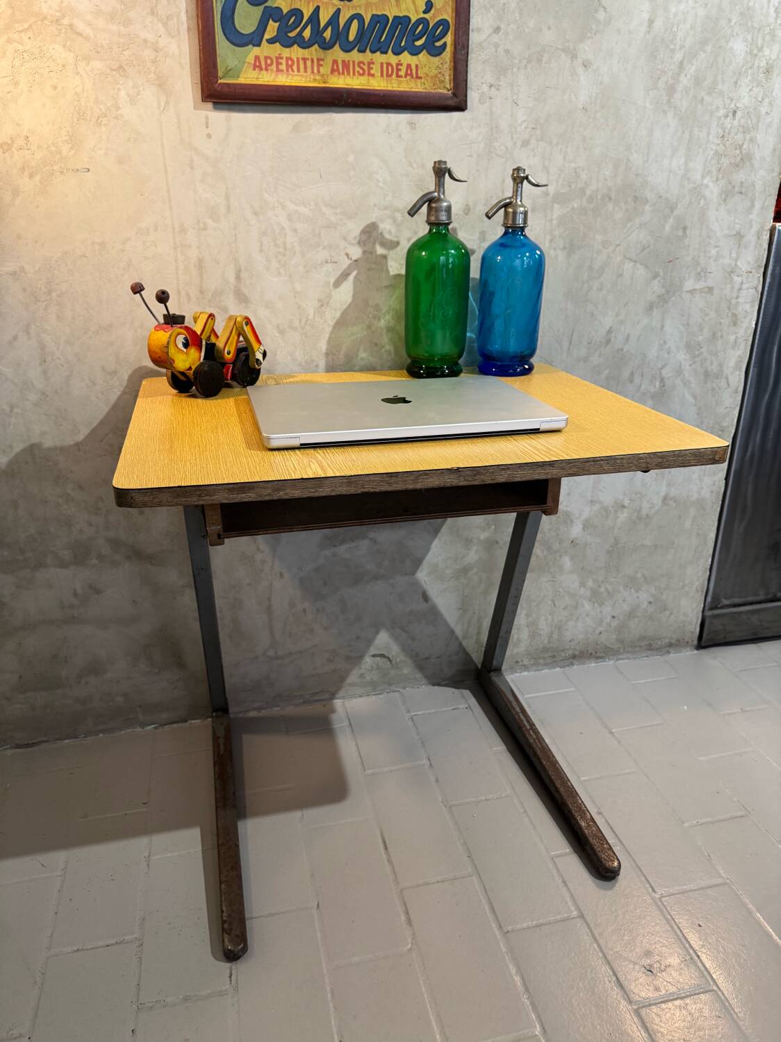 Small vintage wood and iron school desk from 1960-1970