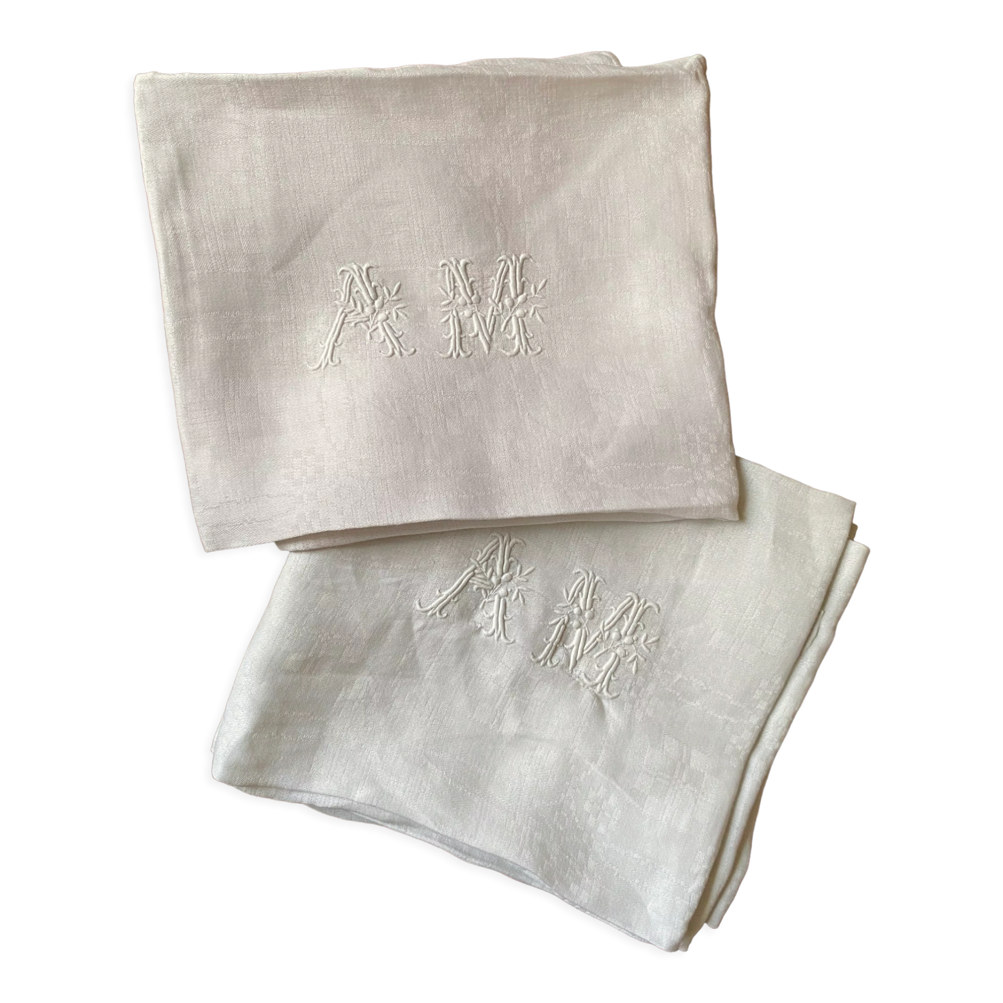 6 towels XIXth s linen and damask silk A M