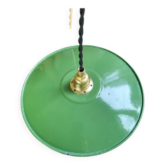 Vintage portable lampshade in customizable green enameled sheet metal