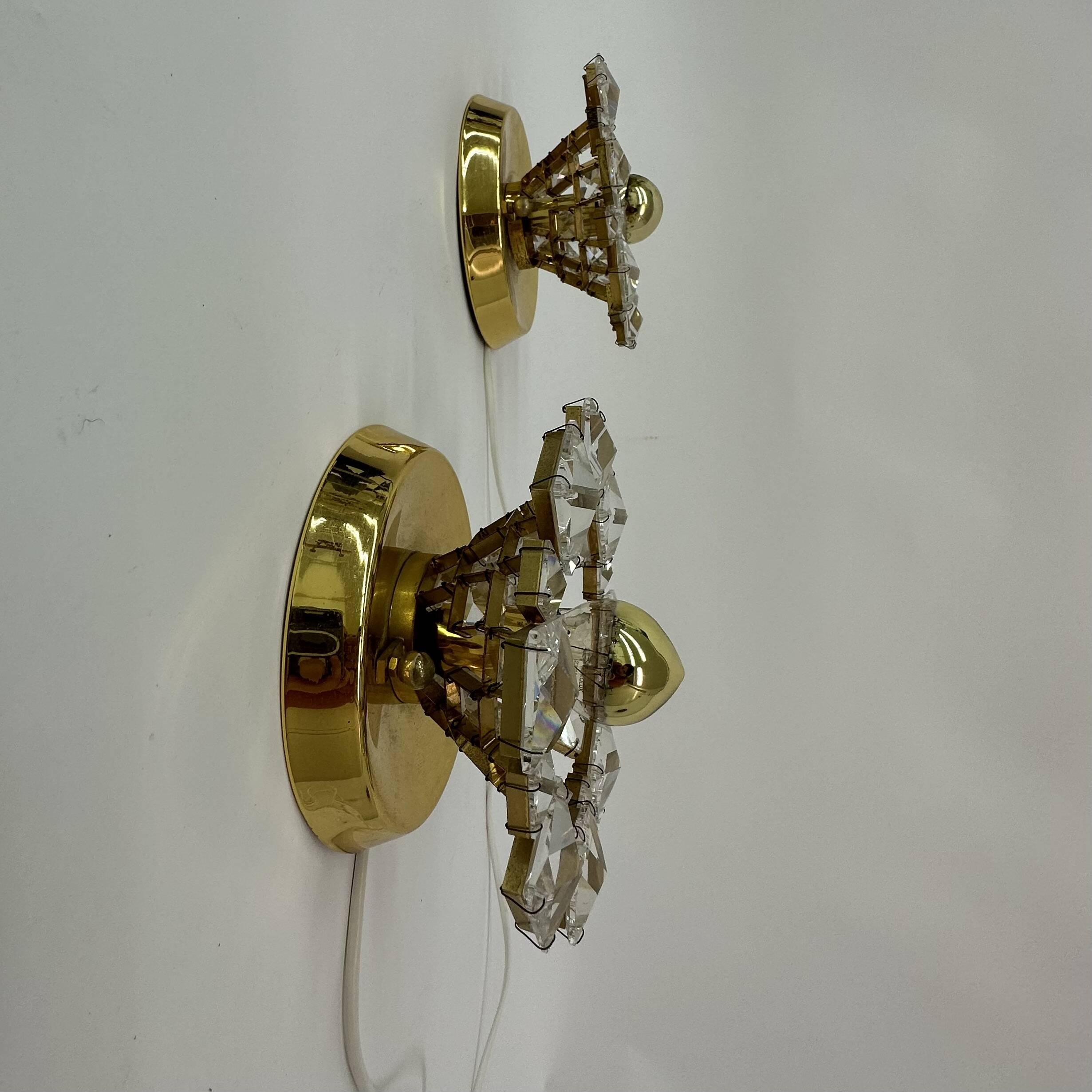 Set of 2 Palwa crystal wall lamps , 1970’s Germany
