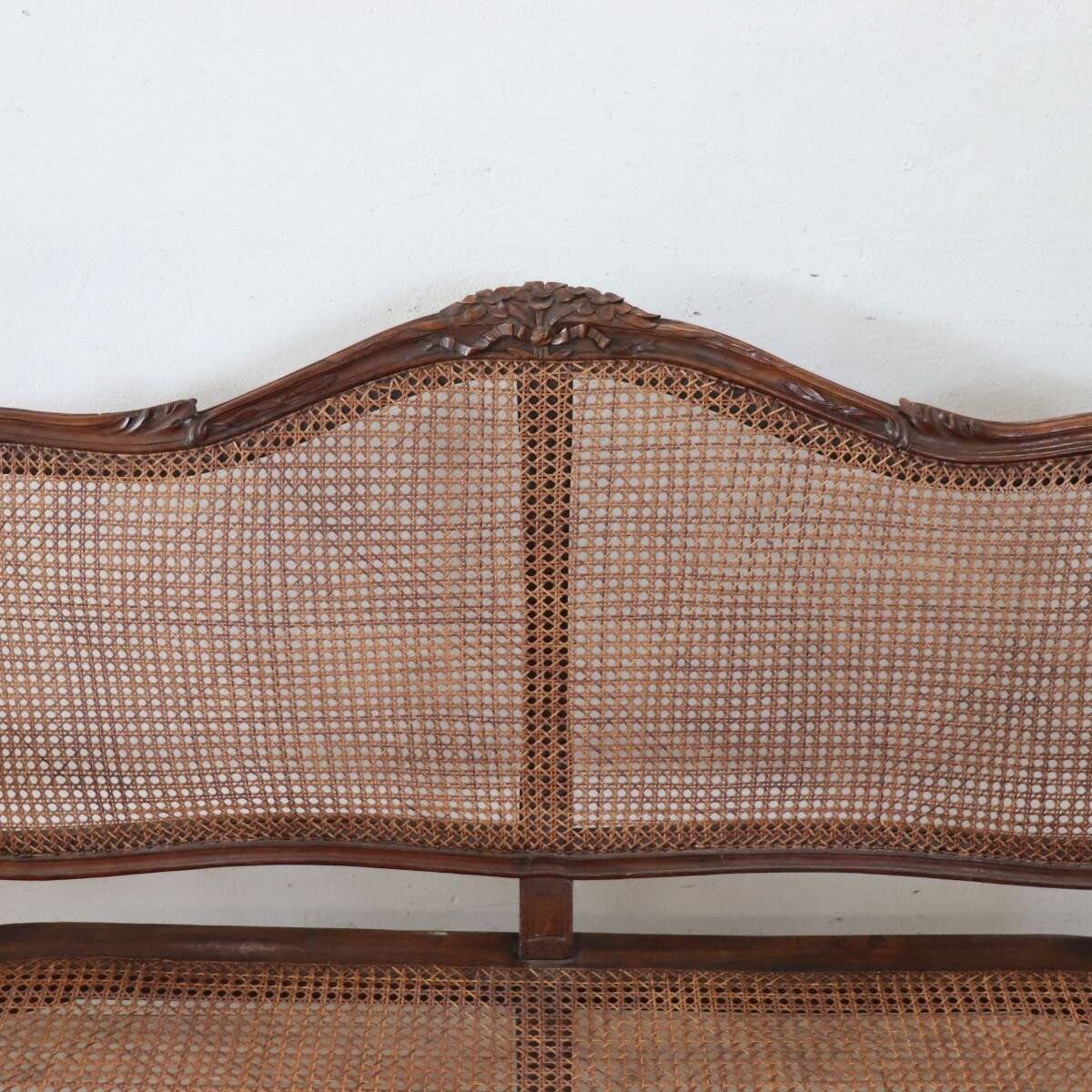 Antique Walnut And Vienna Straw Sofa, Italy 18th Century