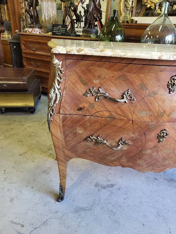 commode en bois de rose 2 tiroirs plateau marbre