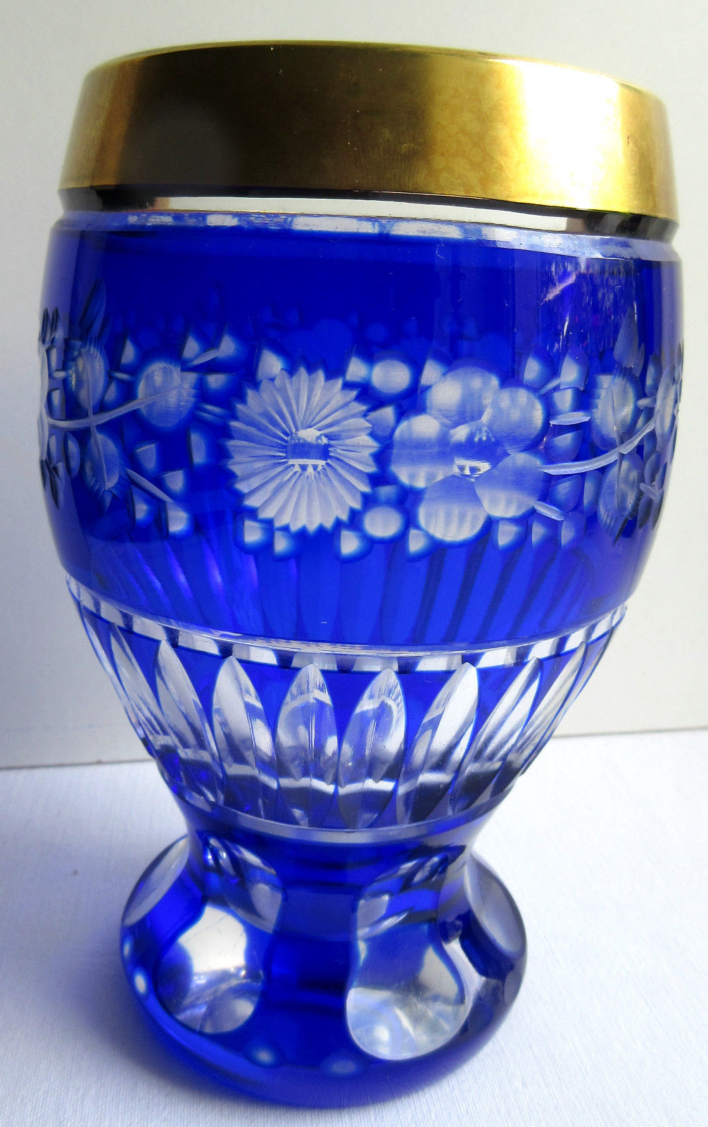 White blue, chiseled, cut overlay crystal vase Saint Louis