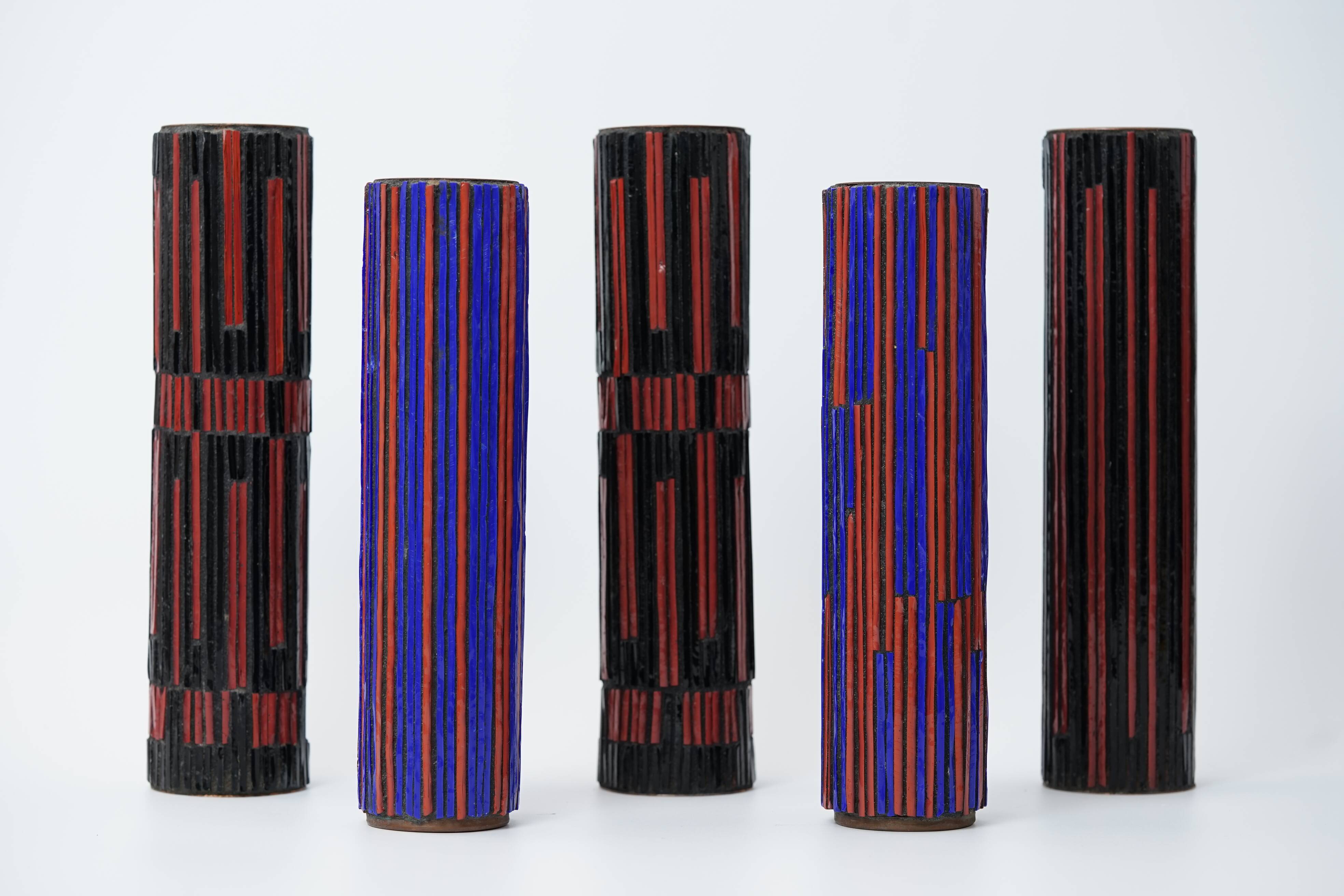 Mid Century Modern Pottery Mosaic Vases by Ritter, 1960s, Set of 5