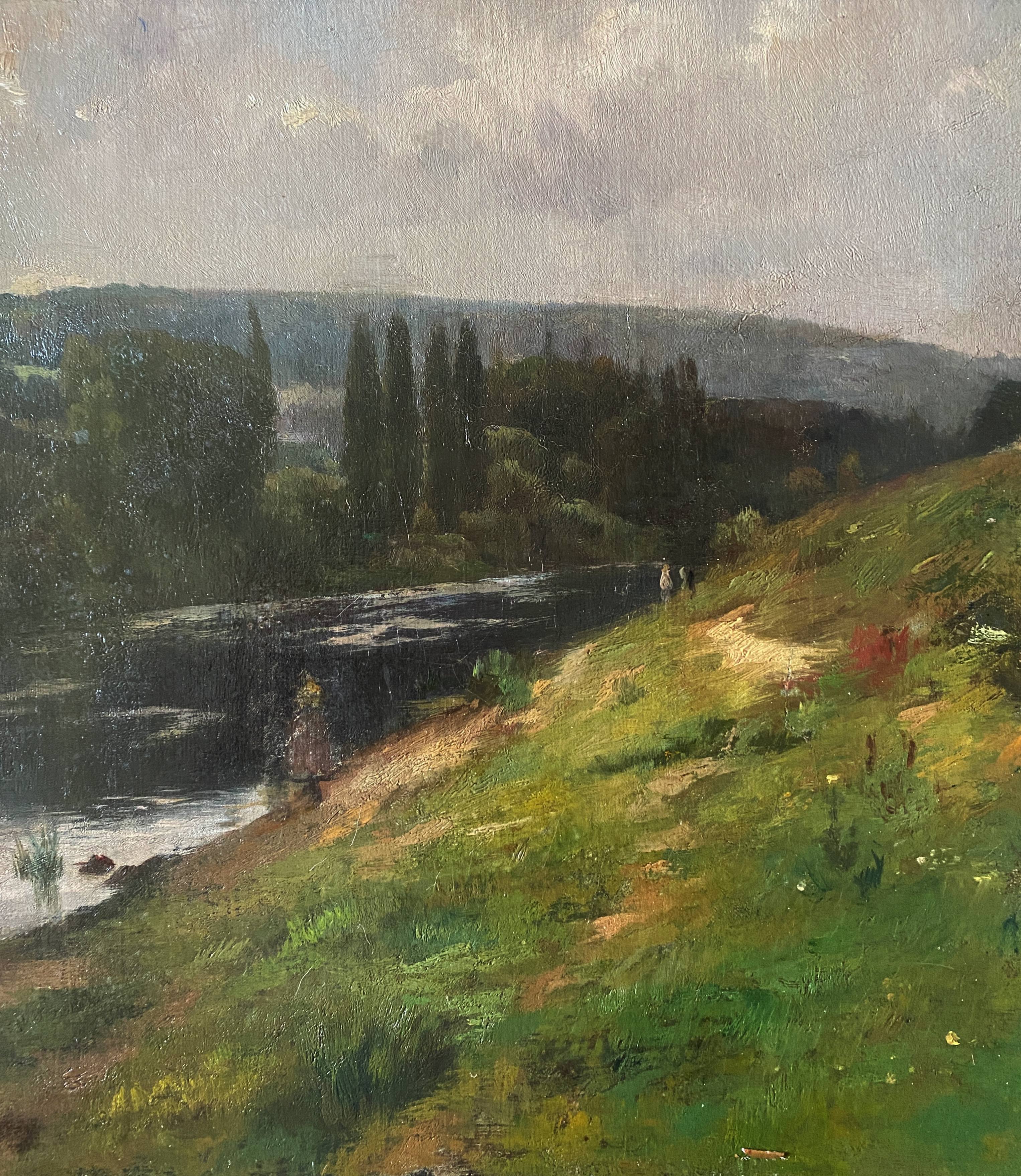 Oil on canvas "River Landscape" Karl Daubigny (1846-1886)