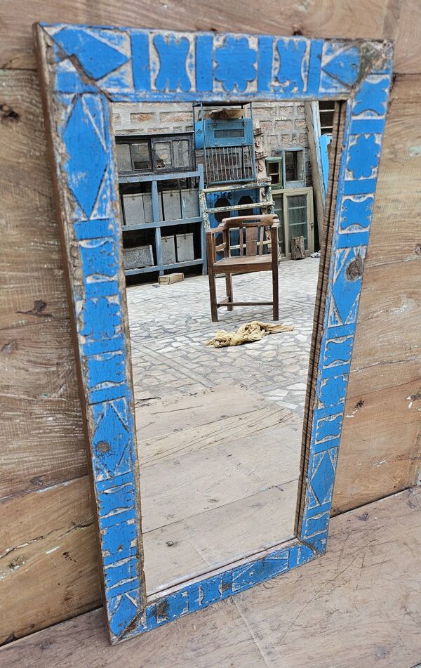 Ancien miroir Art déco en teck birman