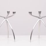 Pair aluminum 3 arms spider candle sticks de bijenkorf 1970s
