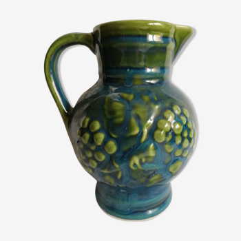 Vintage wine pitcher in green blue ceramic