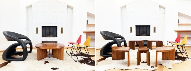 Modular "nuclear" bench + 5-piece coffee table 1940s