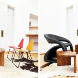 Modular "nuclear" bench + 5-piece coffee table 1940s