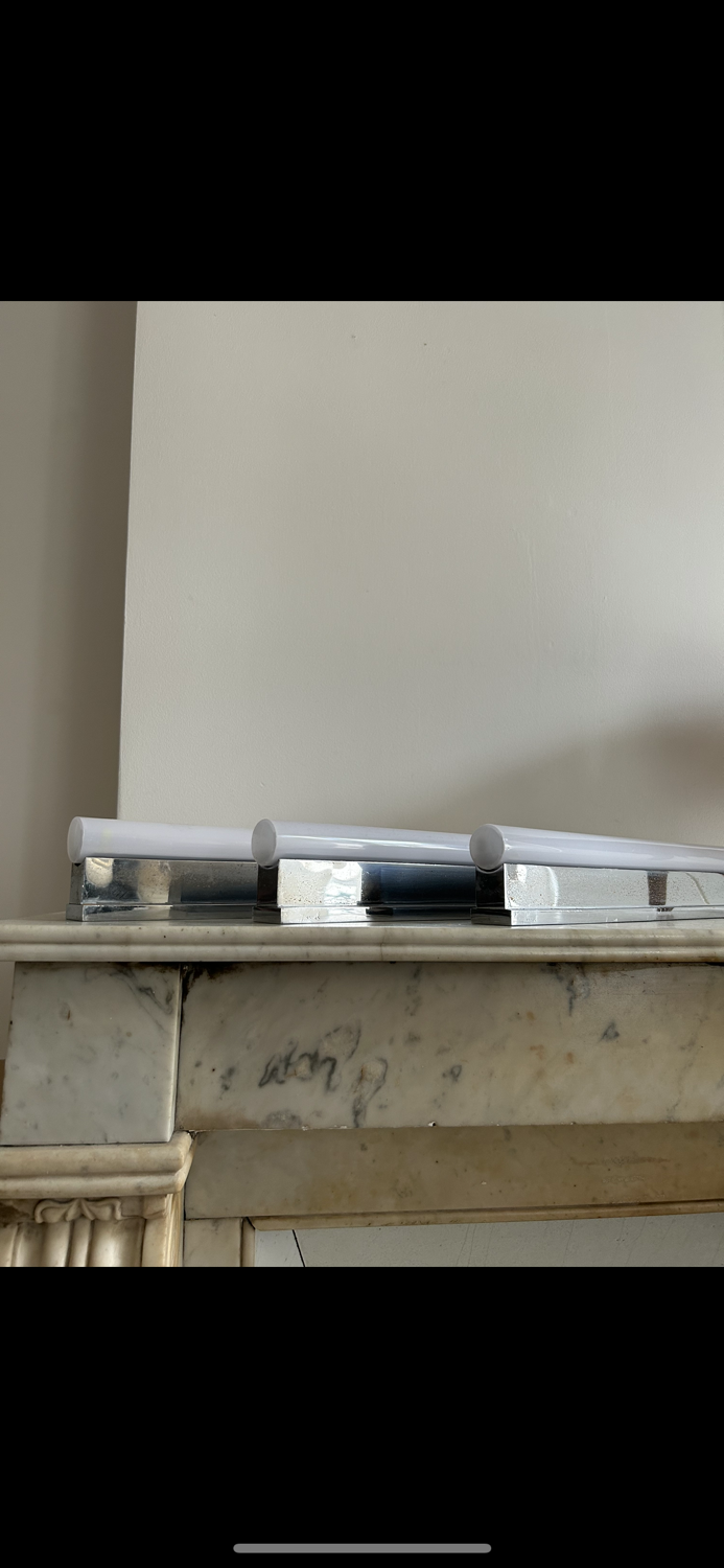 Suite of 5 modernist Perzel, chrome and neon wall lamps, Art deco 1930