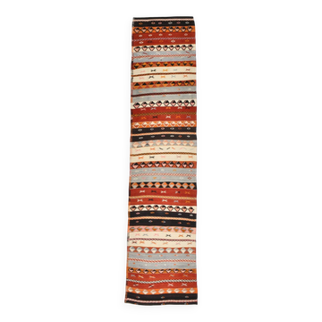 3x12 Turkish Vintage Kilim Runner Rug, Aesthetic Decor Rug, 75x352Cm