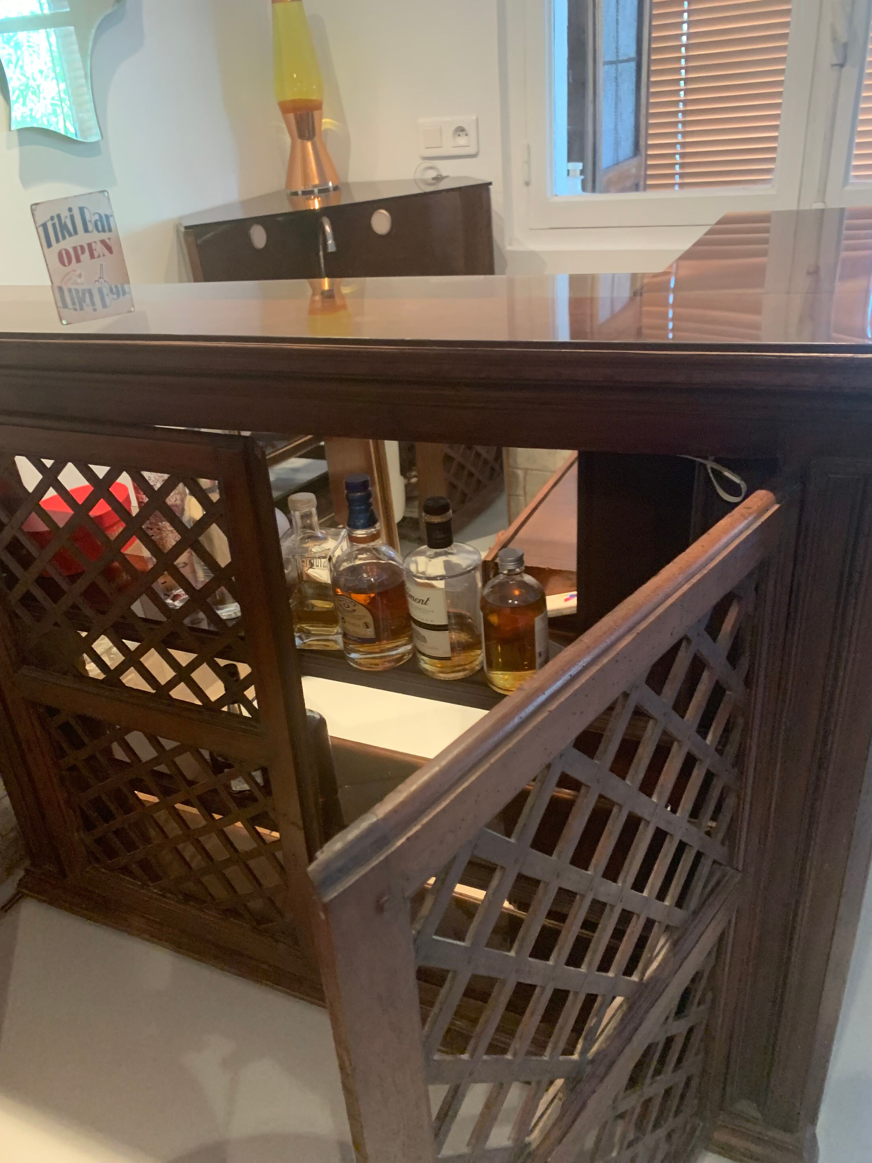 Vintage corner bar with fridge, corner unit/sink