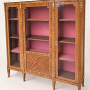Display cabinet, Louis XVI style bookcase in marquetry, marble and bronze.