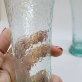 6 flared glasses in textured bubble blown blue glass pastis / orangeade / water