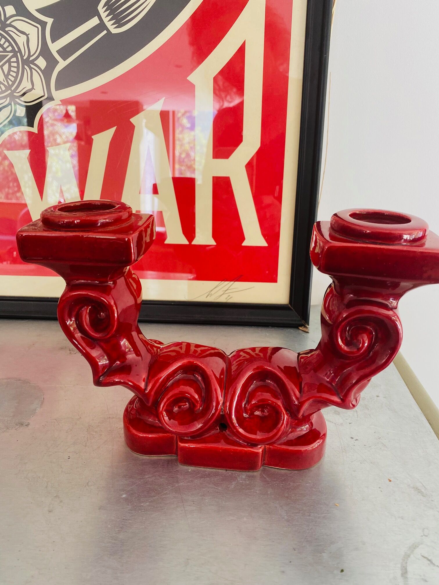 Art Deco ceramic double candle holder