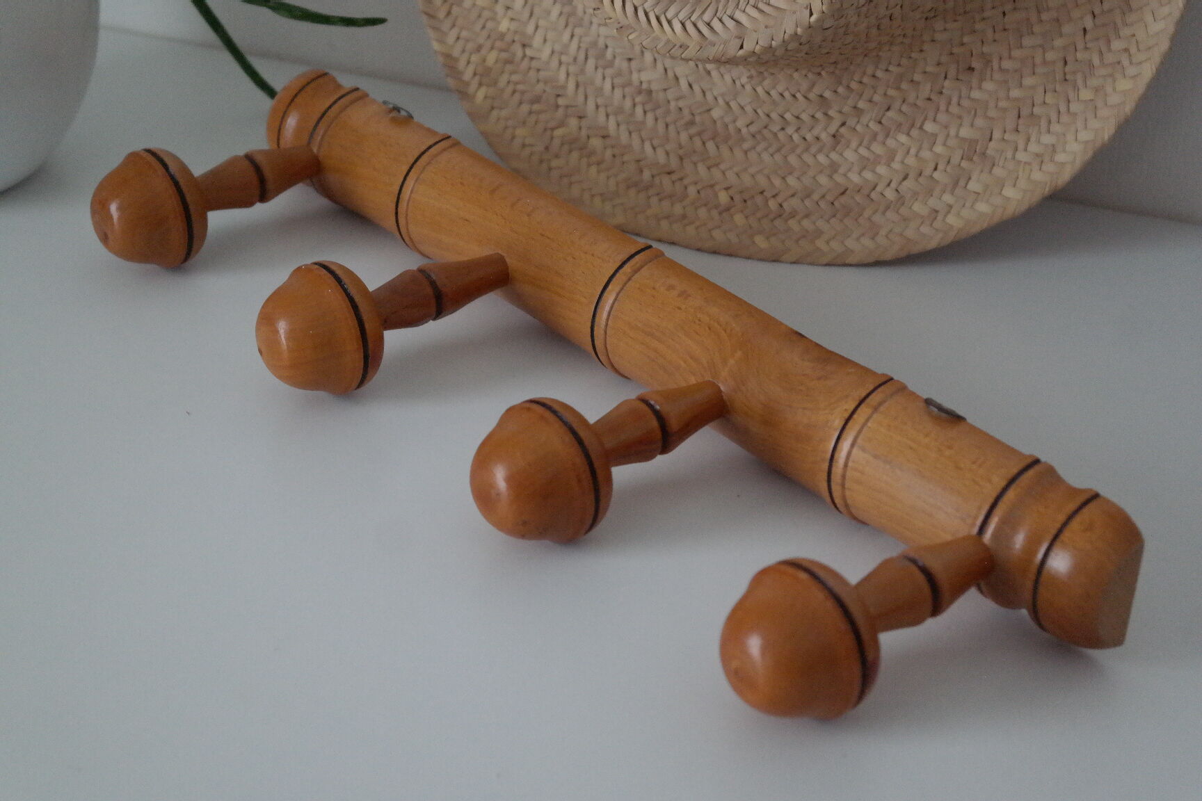 Vintage bamboo style wooden coat rack