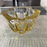 Cendrier vide poches vintage en verre ou cristal ciselé jaune