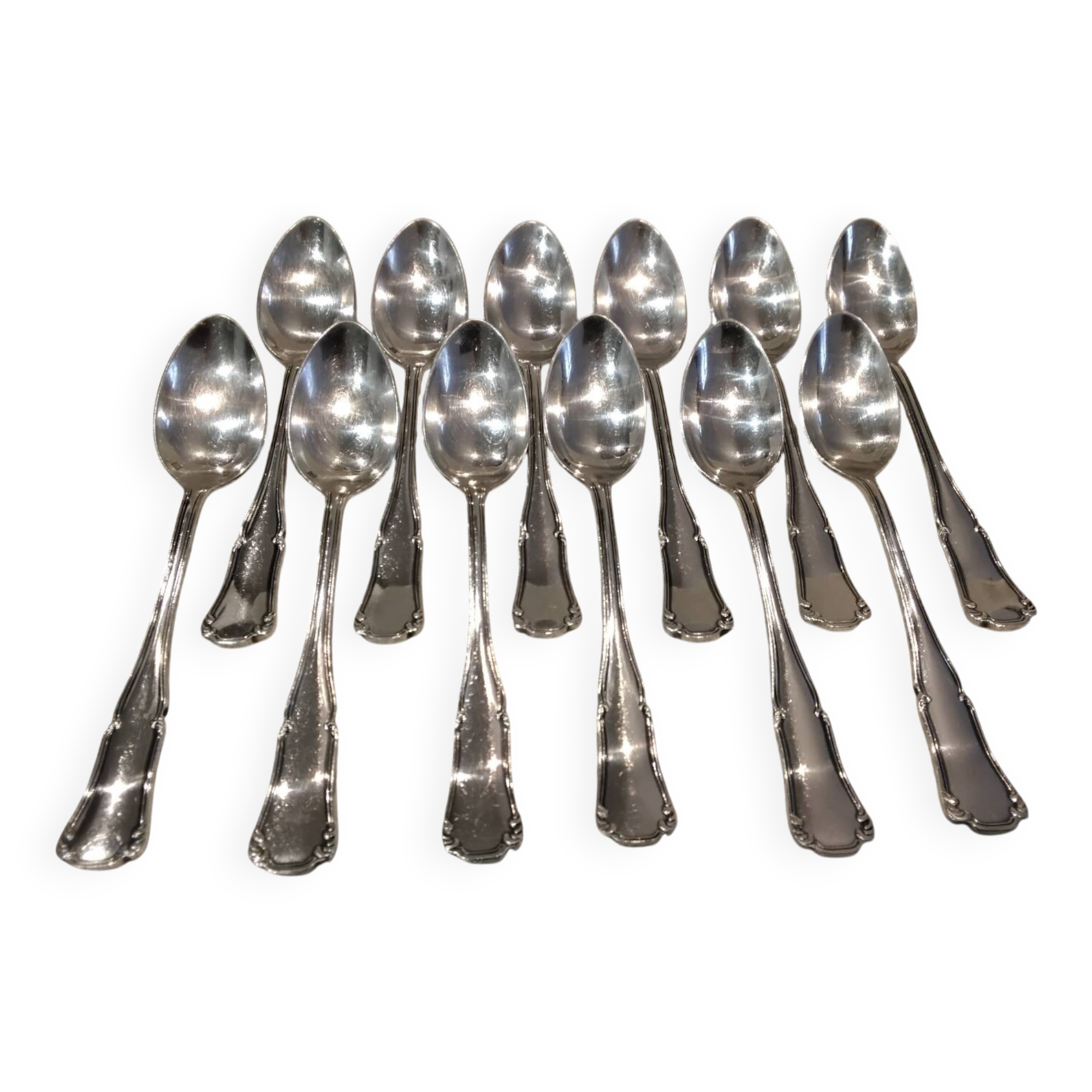 12 silver-plated metal teaspoons, Ercuis Valencay silversmith, 14.3cm