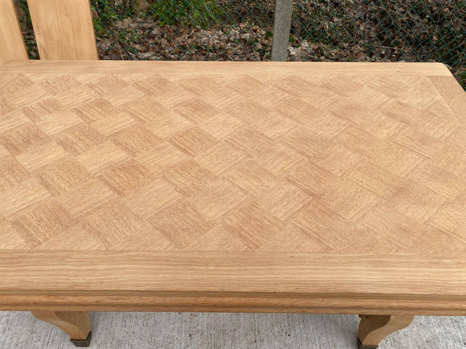 Art Deco extendable dining table renovated in raw oak and marquetry 220