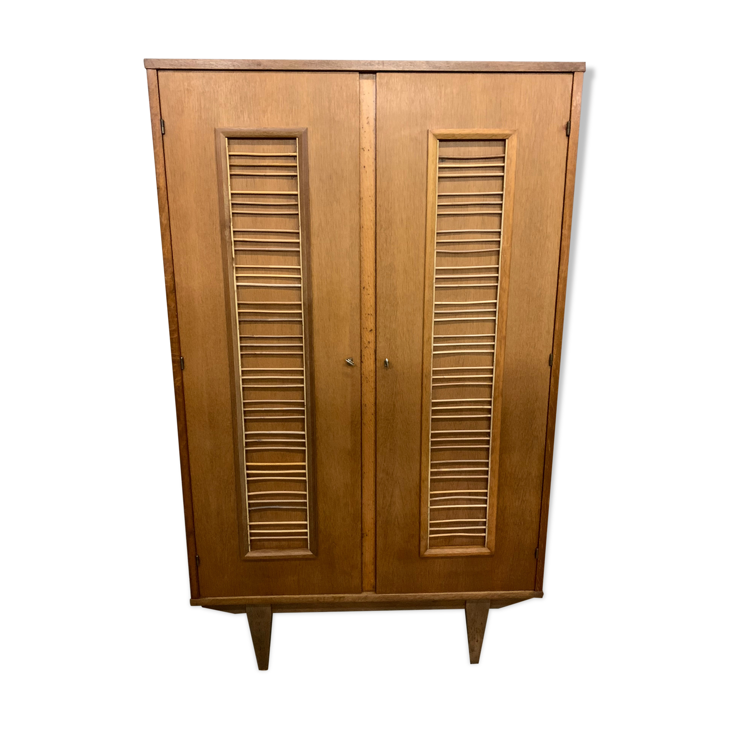 Vintage oak and rattan cabinet 1960