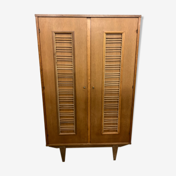 Vintage oak and rattan cabinet 1960