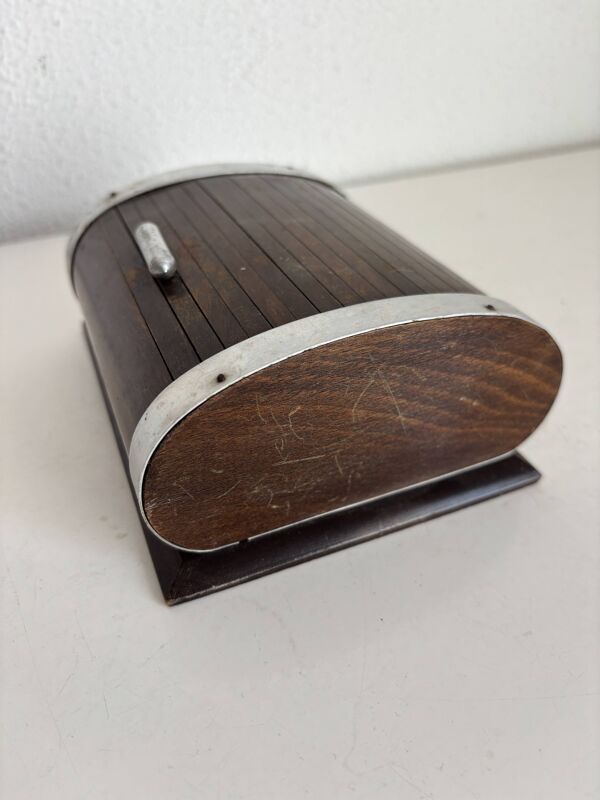 Porte-cigarettes vintage 1960 distributeur bois métal doré - 16 x 13 cm
