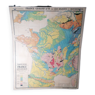 Carte d'école ancienne, Grand Format - La france géologique Brunhes et Deffontaines.