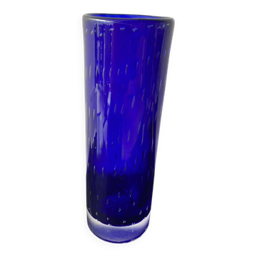 Grand vase Scandinave Bleu colbalt vintage en verre bulle de la marque