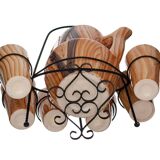 Orangeade service pitcher and 6 ceramic glasses faux wood and wrought iron Vallauris year 50/60