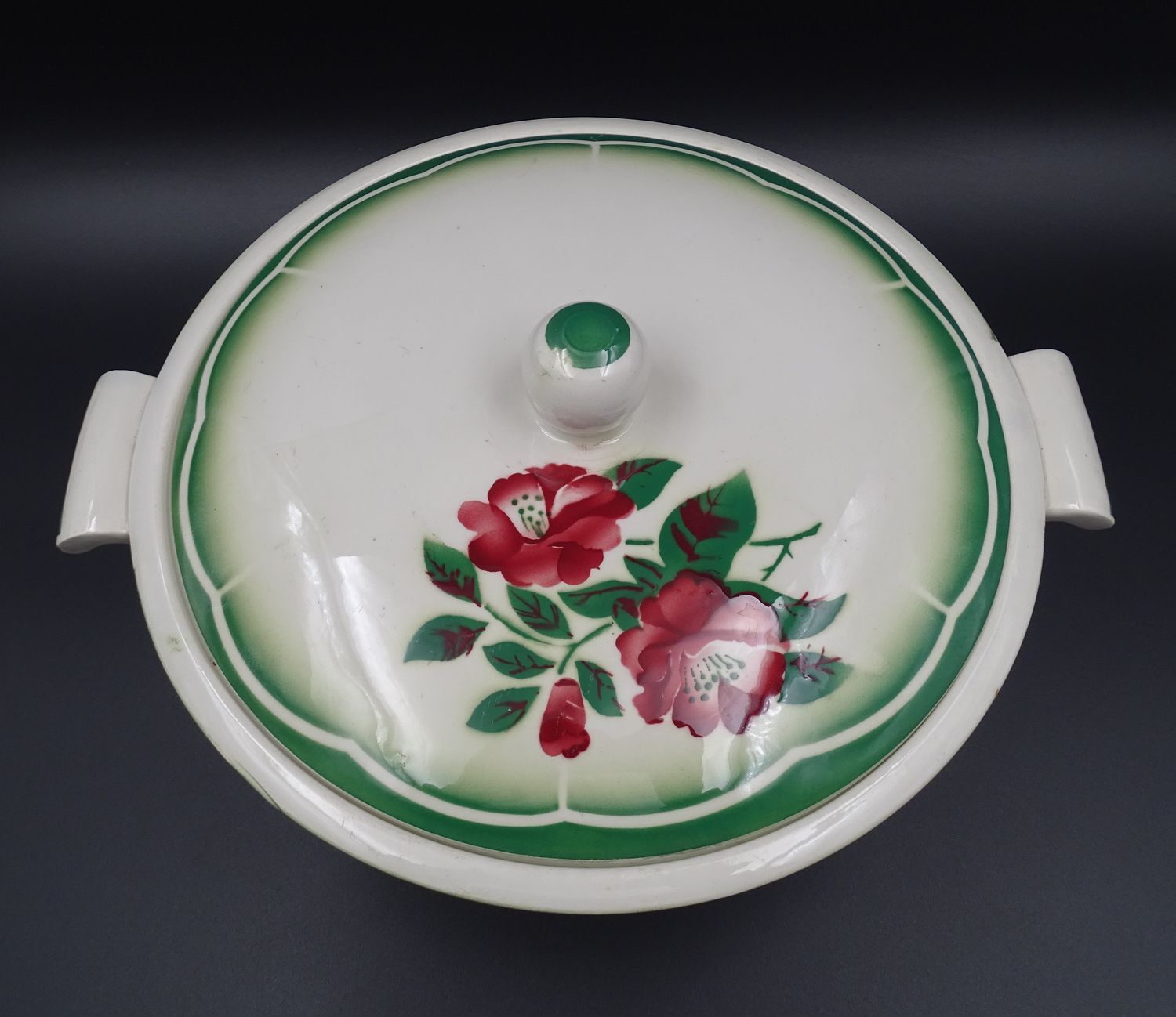 Digoin's soup maker - Mireille model - Rose decoration and green liseret - circa 1940