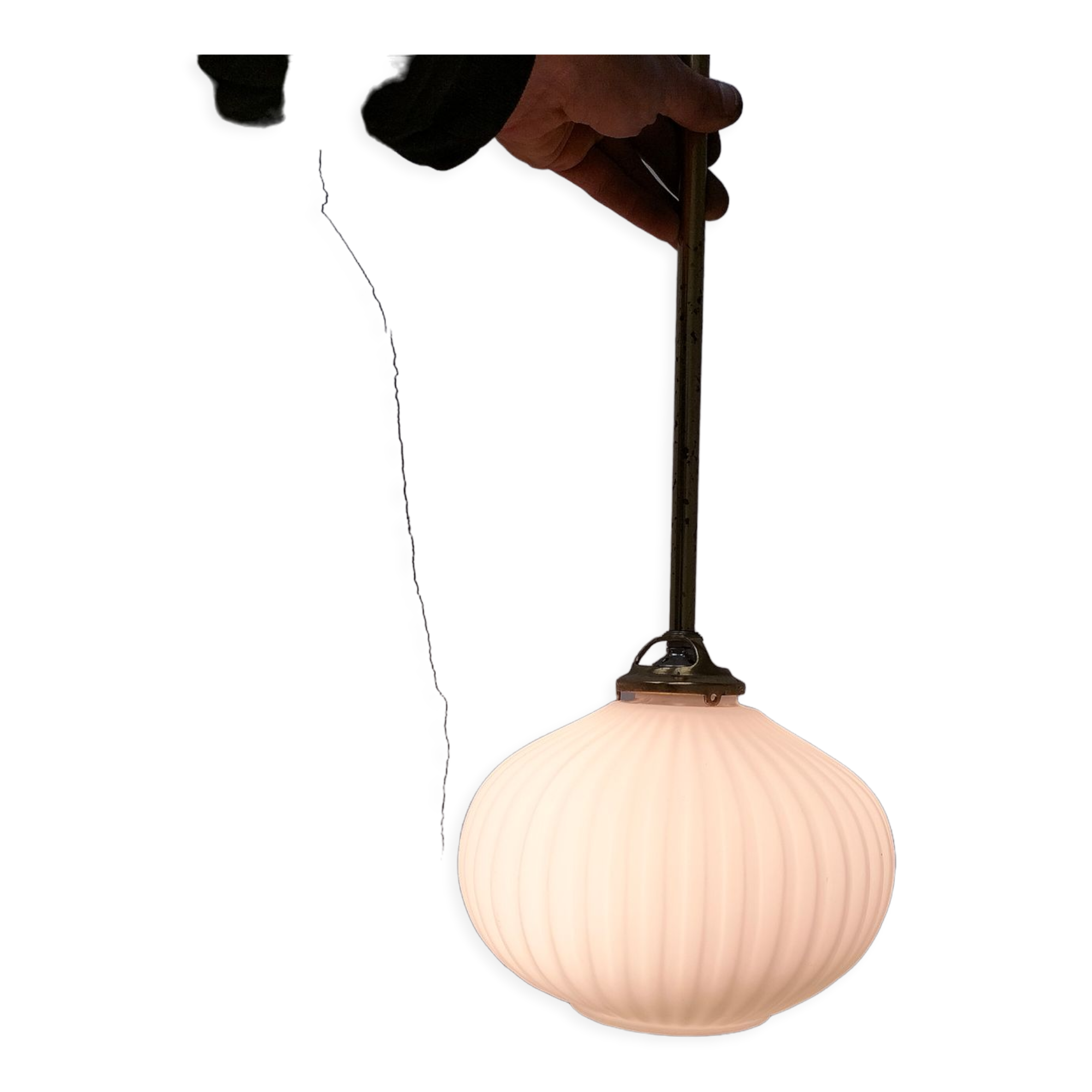 Pair brass and glass chandeliers