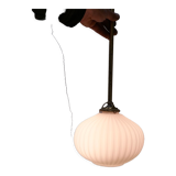 Pair brass and glass chandeliers